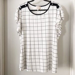 flower & feather | white & black windowpane blouse